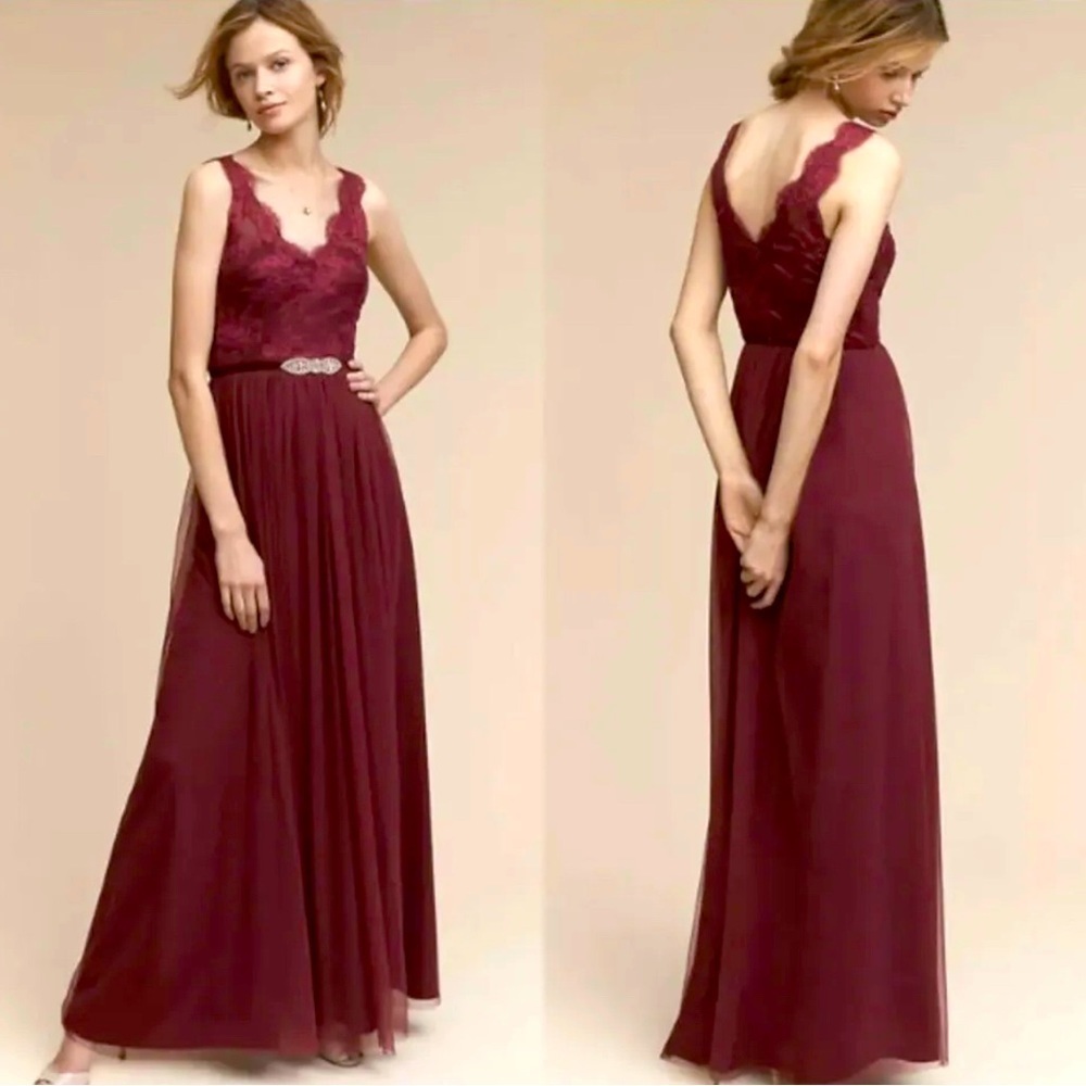 BHLDN Hitherto Sz14 Samantha Purple Lace Chiffon Maxi Dress Bridesmaids Formal